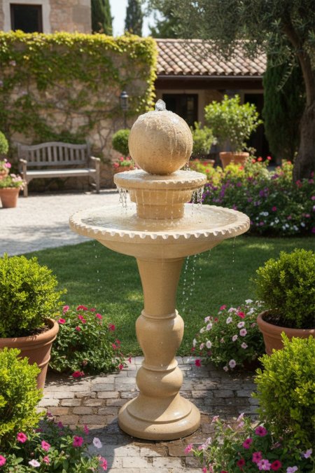 نافورة كرة حجرية – طبقتين أنيقة (لون رملي)